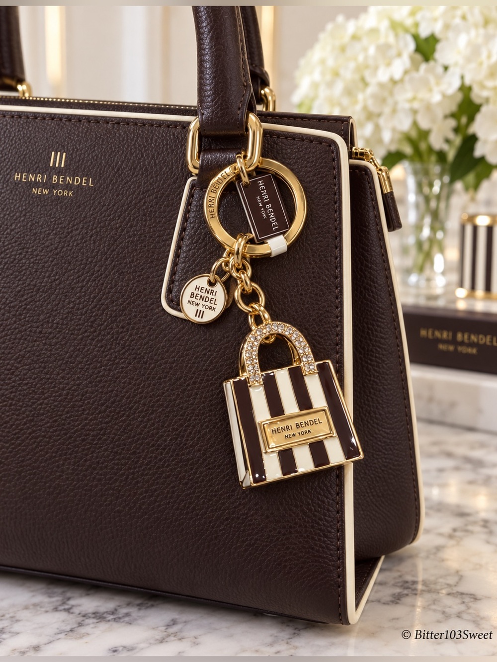Henri Bendel Striped Mini Bag Charm Keychain